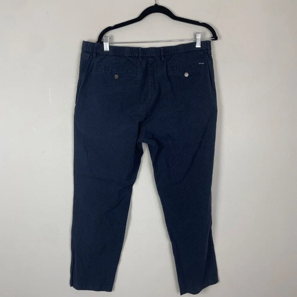 Massimo Dutti Men's 38X28 Cropped Navy Blue Micro Plaid Trouser Pants Careerwear